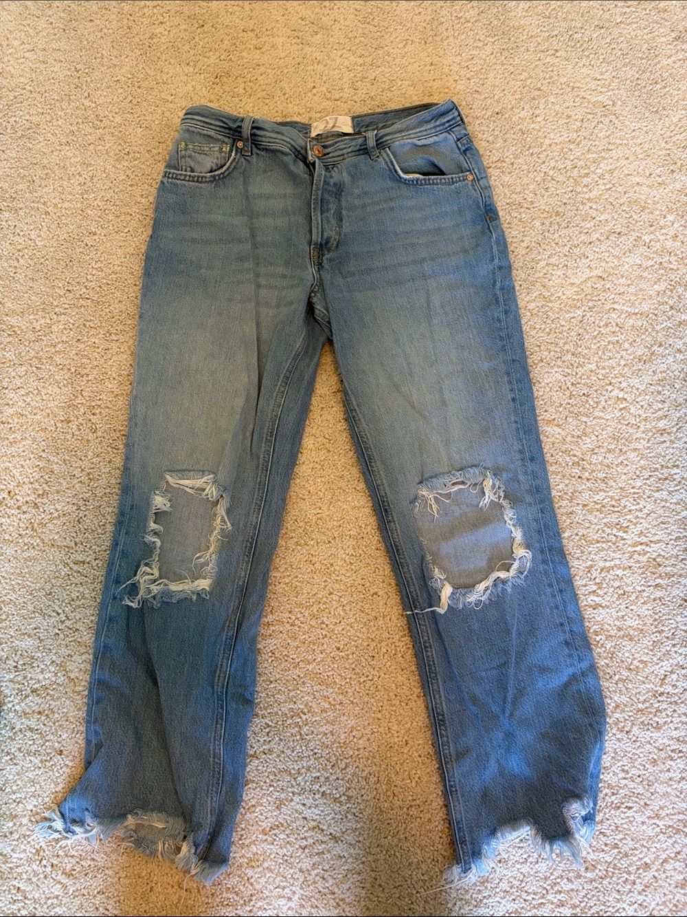 Free People Light Blue Distressed Straight-Leg Jeans